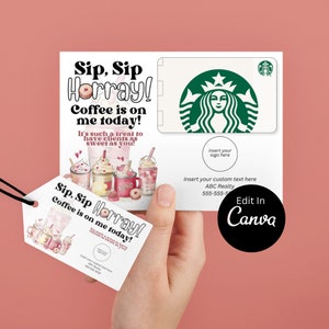 Aanpasbare koffie voor zoete klanten, per tag voor onroerend goed | Traktatie komt langs | Downloadbaar | BEWERKBAAR CANVA | Aangepaste koffiekaarthouder