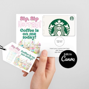 Pop de café de primavera personalizável por etiqueta para imóveis | Cartão de Páscoa | Pop para download por | CANVA EDITÁVEL | Café personalizado por suporte