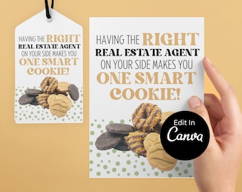 Downloadable Smart Cookies Girl Scout Cookies Pop By Tag | Customizable Pop By | EDITABLE CANVA | Realtor Cookies Client Gift Card Tag Girls