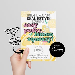 Downloadable Real Estate Lemon Pop By Tag | Customizable Pop By | EDITABLE CANVA | Spring Pop-By Tag | April Lemonade Spring Tag PopBy Lemon