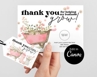 Customizable Spring Florals Real Estate Plant Pop By Tag | Customizable Pop By | EDITABLE CANVA | Business Grow Spring Client Gift Tag