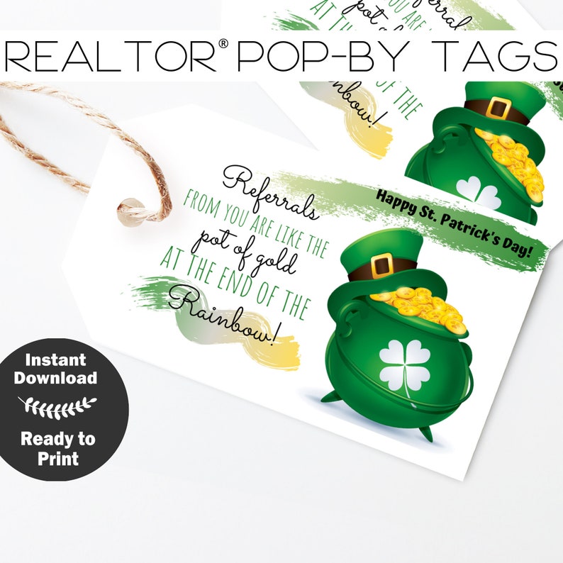 St Patricks Day Pop-By Tag Custom Pop By Client Gift Tag St | Etsy