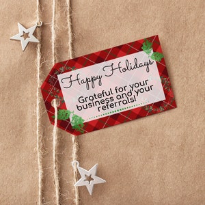 Realtor Christmas Pop-By Tag, Plaid Gift Tag, Real Estate Pop By Tags, Custom Marketing, Happy Holidays Gift Tag, Client Gift Tag, December