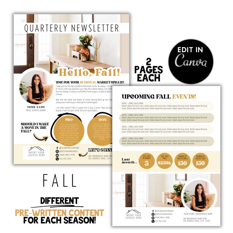 Customizable QUARTERLY NEWSLETTER for Prospecting Real Estate Clients ...