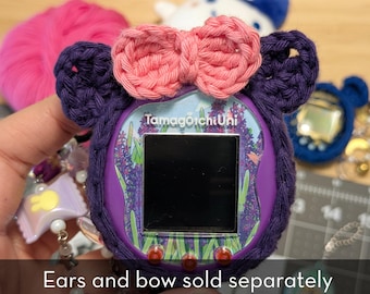 Crochet cases for Tamagotchi Uni, smart and Pix, 100% cotton. With ears and bows. Handmade Tamagotchi accessory for Tamagotchi collectors.