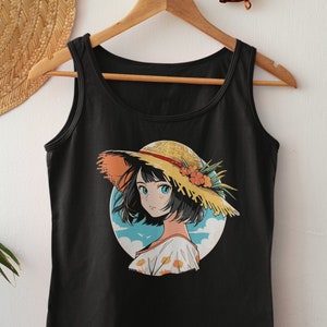 Strohoed anime meisje zomer tank top kawaii esthetische tank top Japanse zomer anime kleding kawai rietje anime tank top cadeau voor haar