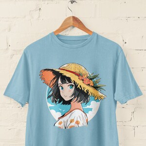 Anime Girl Straw Hat T-Shirt: Kawaii Japanese Summer Clothing