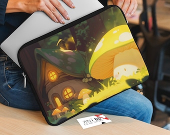 Cottagecore Mushroom Laptop Sleeve: Anime Forest Spirit Tablet Case