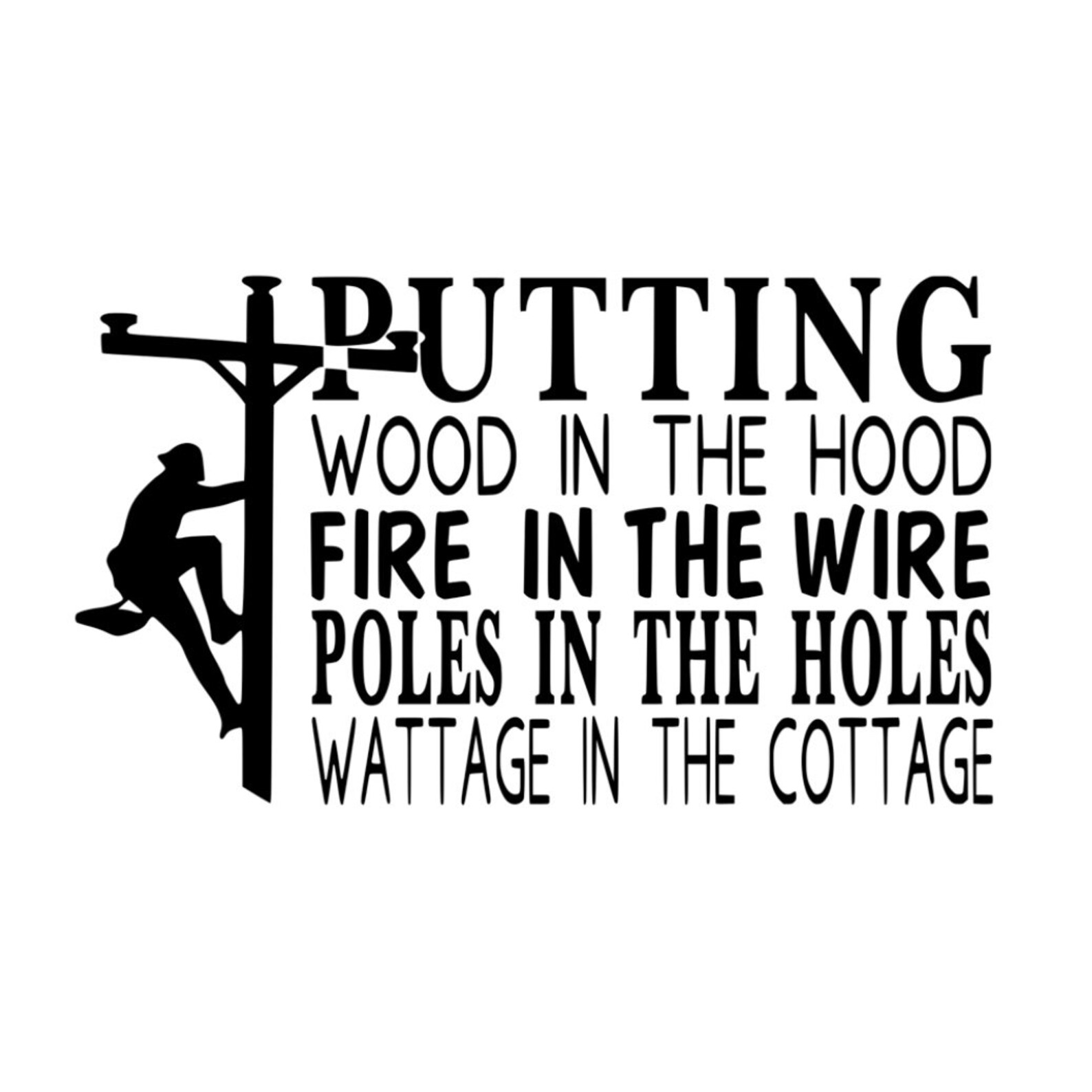 Lineman Car Decal Putting Wood in the Hood Fire in the Wire Etsy
