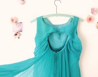 teal blue long dress