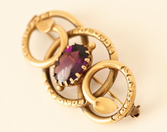 Antique Victorian brooch, Arts and crafts style, Love knot, Purple glass stone
