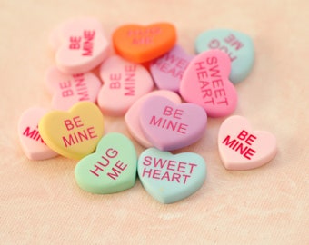 Valentine's conversation heart cabochons, Flatback pastel heart - LOT of 12+