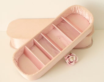 Vintage pink satin dresser boxes, Dresser box PAIR, MCM lingerie organizers, Glove box and hosiery
