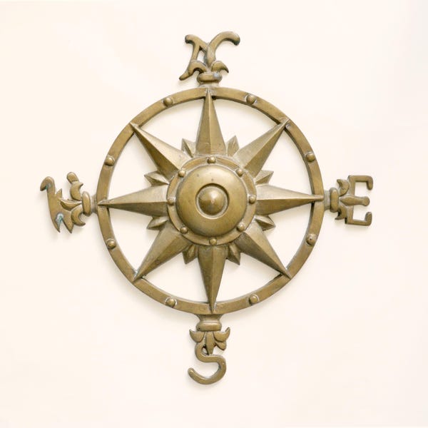 Vintage brass compass rose, Large brass wall hanging, Unique wall decor