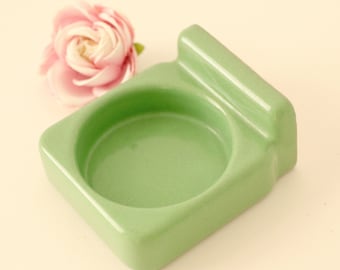 Vintage ceramic wall-mounted soap holder, Sea foam green, Light green soap bar, Trinket holder, Bathroom decor