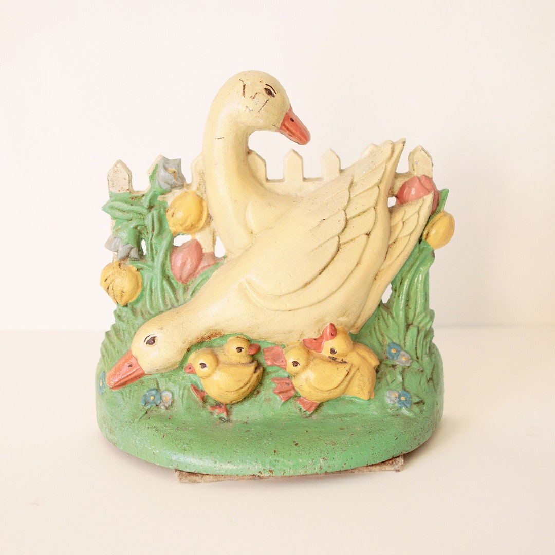 Vintage Door Stop Cast Iron Ducks and Ducklings Shabby Chic Etsy