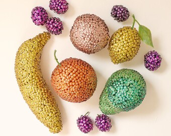 Vintage sequin fruit, Vintage push pin fruit lot, Home decor, Artificial fruit, Faux beaded fruit