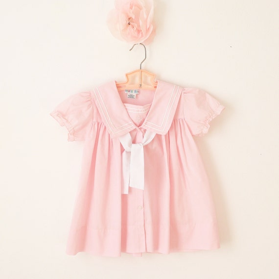 Vintage little girl sailor dress, Pink sailor dre… - image 1