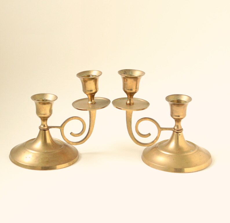 Vintage Brass Candlestick Pair Double Candlesticks Matching Etsy
