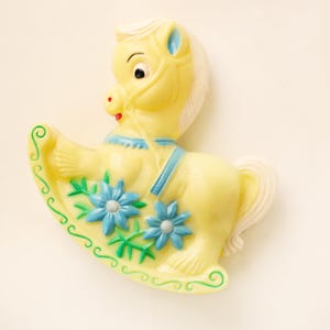 Vintage plastic rocking horse baby toy, Nursery decor