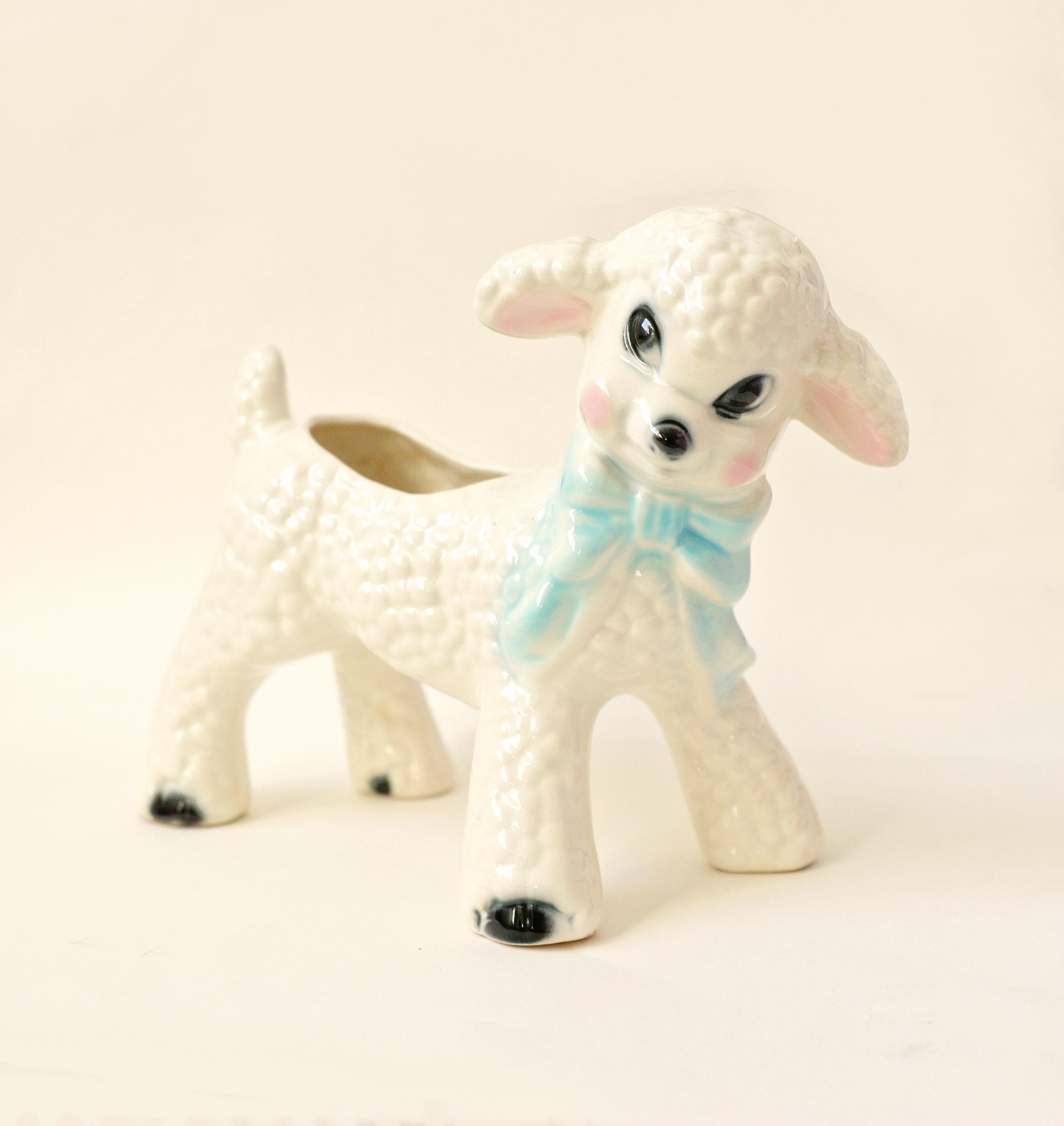 Vintage Lamb Planter, Kitschy MCM, Sheep Planter, 1950s or 60s