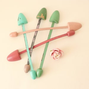 Vintage shoe stretchers, Pink green blue, Pastel colors lot, 1930s shoe stretchers