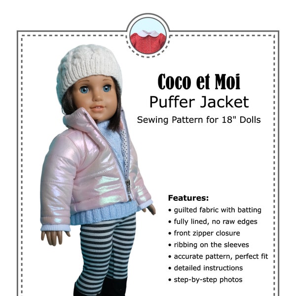 Puffer Jacket PDF Sewing Pattern for 18 inch Dolls