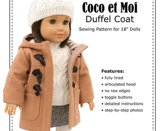 Duffle Toggle Coat PDF | 18 inch doll sewing patterns