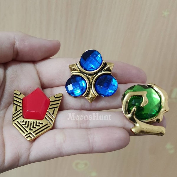 Spiritual Stones Pin Brooch, The Legend of Zelda Ocarina of Time, Goron Ruby Pin, Kokiri Emerald Pin, Zora Sapphire Pin