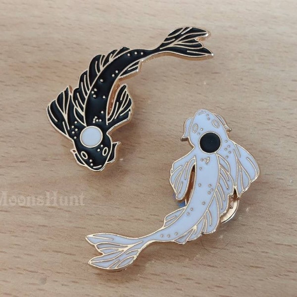 Yin Yang Koi Fish - Pin / Pendant / Bracelet BFF Set - Black White Goldfish Pin Brooch, Tui and La, Spirit Oasis, Avatar the Last Airbender