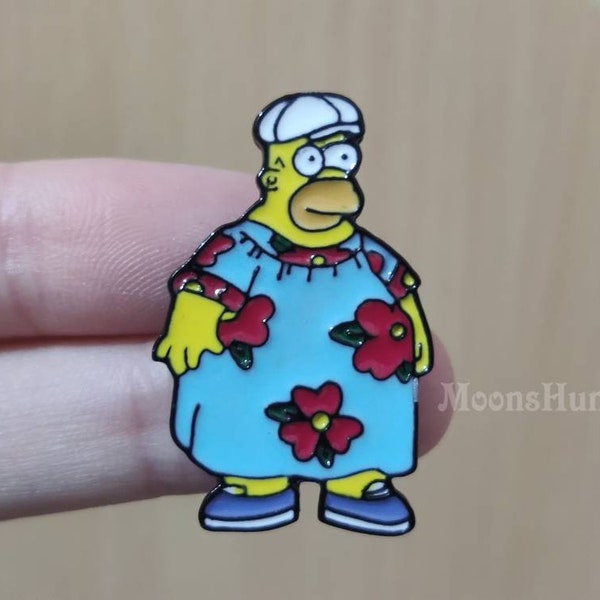 King Size Homer Enamel Pin - The Simpsons - Fat Homer - Homer Moo Moo Dress - MuuMuu Hawaiian Outfit - Funny Meme Pin