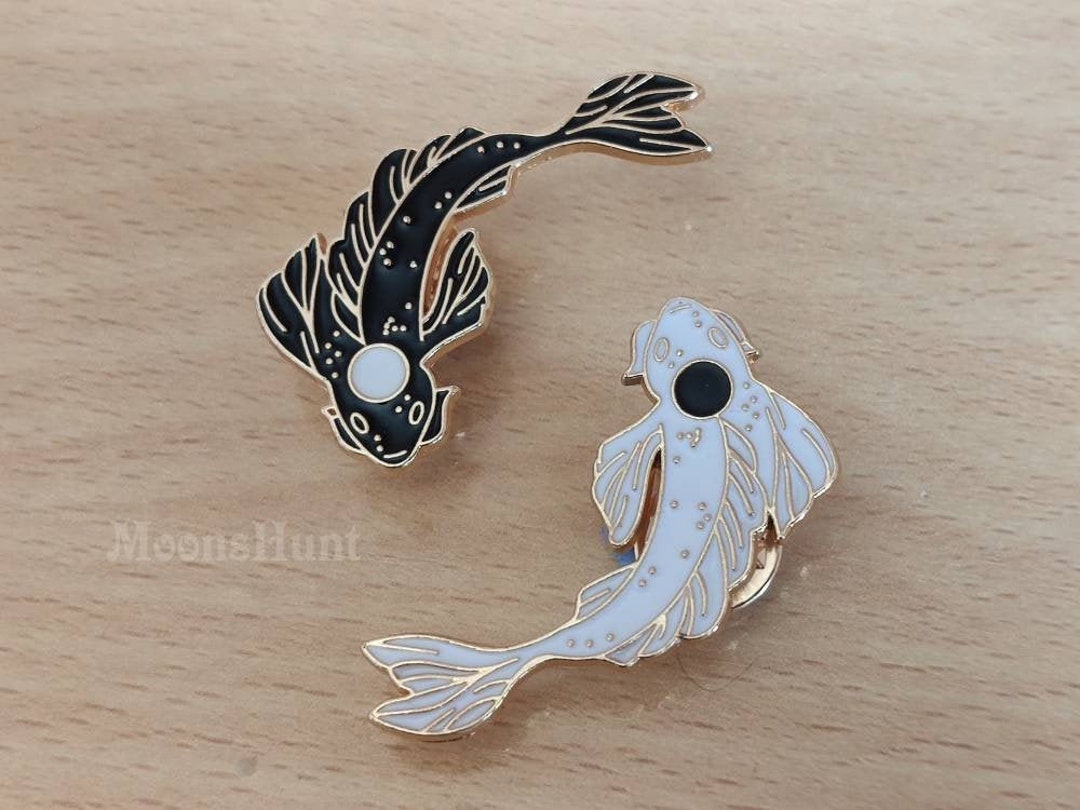 Yin Yang Koi Fish Pin Set Black White Goldfish Pin Brooch, Tui and La ...