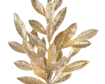 20" Glittery Gold Bay Leaf Spray | Gold Leaf Spray | Glittery Gold Leaves | Leaf on Stem | Bay Leaves | Floral diy decor | artificial flower