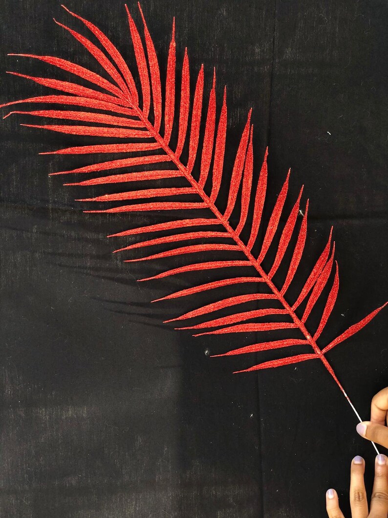 Floral arrangement decor|diy red 1pc Red Glittery Palm Leaf Stem Pick|Faux Palm Leaves Trending Backdrop decor DIY party decor backdrop
