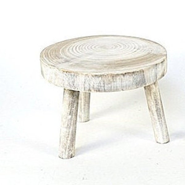 Round Wooden Stool  | White Washed Wood Stool | Wooden Stool with Legs |Natural Home decor |DIY centrepiece| Table Decor | Home decor diy|