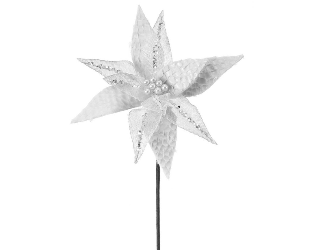 20 White Faux Fur Poinsettia Stem Christmas Flowers Etsy