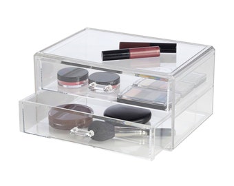 2 Drawer Acrylic Makeup |Stationery Organizer | Vanity Organizer| Lipstick holder | Clear Vanity Decor | Makeup Brush Holder | Dresser decor