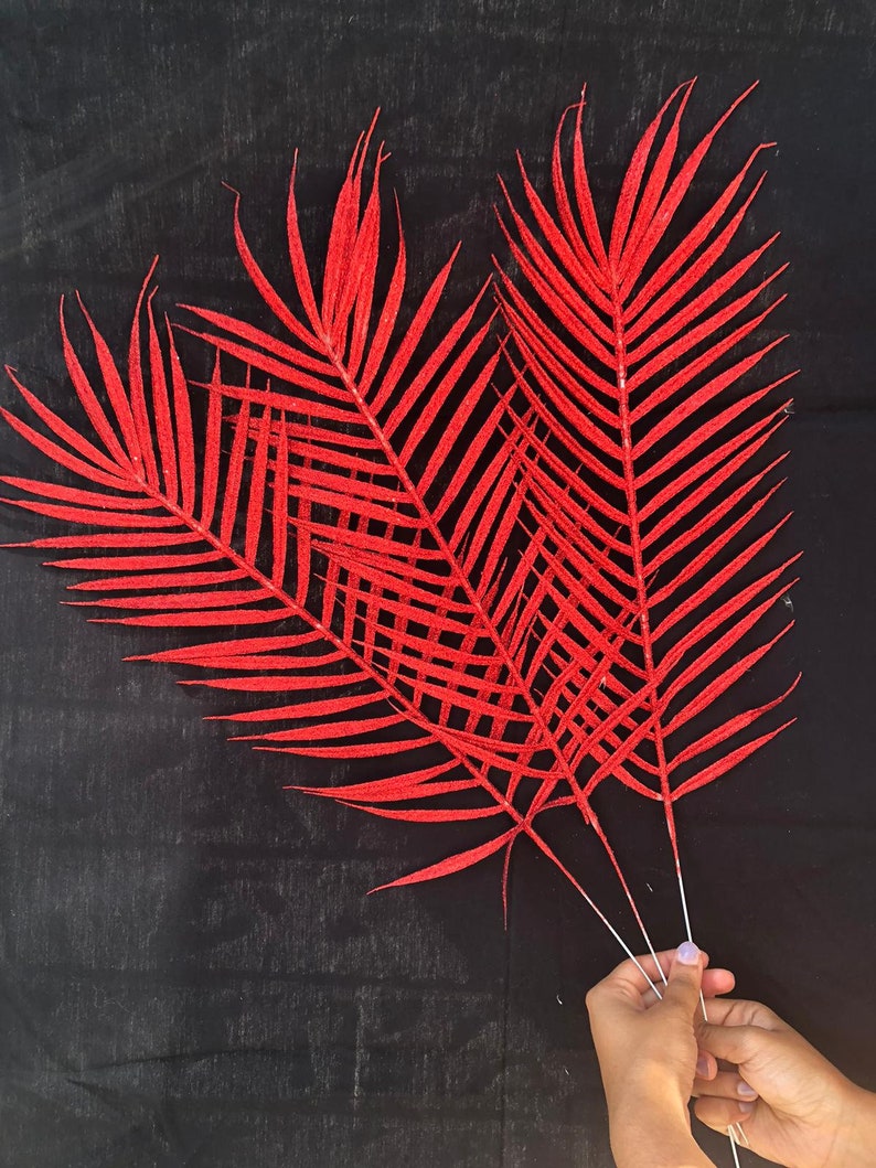Floral arrangement decor|diy red 1pc Red Glittery Palm Leaf Stem Pick|Faux Palm Leaves Trending Backdrop decor DIY party decor backdrop