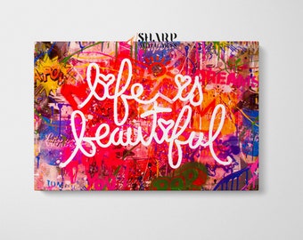BANKSY WALL ART Banksy Canvas Banksy Life Is Beautiful Wall Art Pop Art Wall Art Graffiti Wall Art Street Art Canvas Large Pop Art Prints