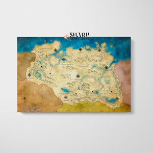 SKYRIM MAP CANVAS Wall Art Print, Video Game Decor, Man Cave Decor, Teen Boy Room Decor, Skyrim Decor, Skyrim Wall Art, Gaming Room Decor