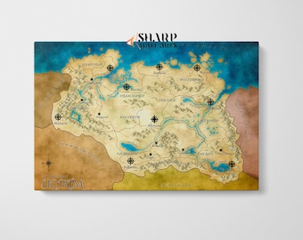 SKYRIM KARTE KUNSTDRUCK, Videospiel-Dekor, Man-Cave-Dekor, Teen Boy-Raum-Dekor, Skyrim-Dekor, Skyrim-Wandkunst, Gaming-Raum-Dekor
