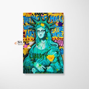 BANKSY MONA LISA Wall Art Mona Lisa Pop Art Famous Art Prints Graffiti Wall Art Street Art Canvas Large Pop Art Wall Art Mona Lisa Painting