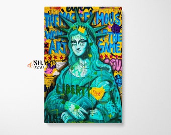 BANKSY MONA LISA Wall Art Mona Lisa Pop Art Famous Art Prints Graffiti Wall Art Street Art Canvas Large Pop Art Wall Art Mona Lisa Painting