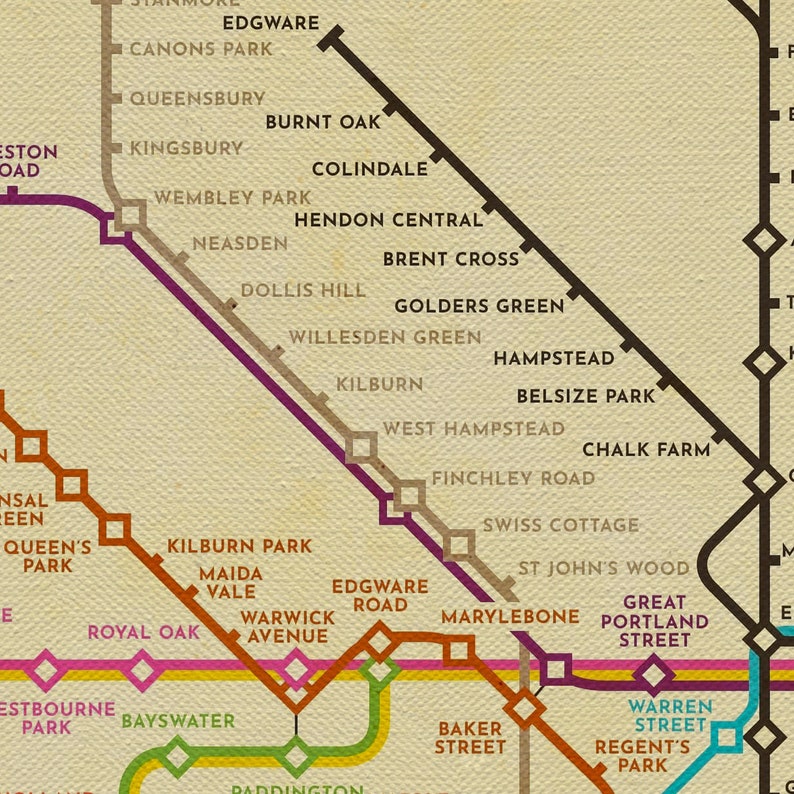 LONDON UNDERGROUND MAP Large Wall Art Canvas Print Vintage Etsy
