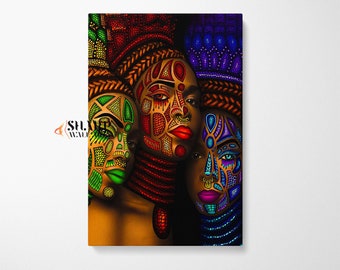 African American CANVAS WALL ART Print, African Woman Art, Black Culture Art, Modern Folk Large African Art, Black Art Canvas