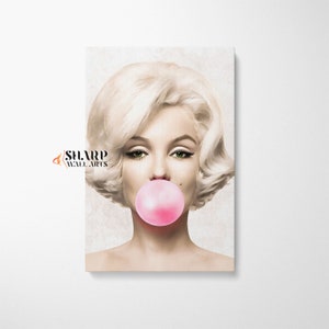 Marilyn MONROE BUBBLE GUM Canvas Wall Art Print, Pink Wall Art, Vintage Wall Art, Hollywood Icon Wall Art, Marilyn Monroe Pop Art Framed Art