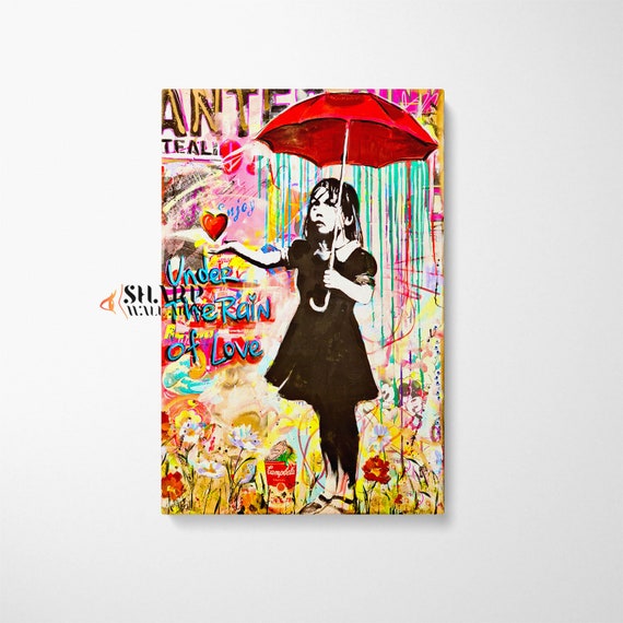 BANKSY WALL ART Banksy Canvas Banksy Girl Under the Rain