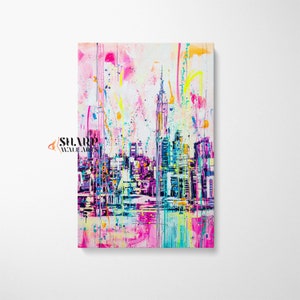 Manhattan Abstract CANVAS Wall ART PRINT, New York City Skyline Artwork, Urban Wall Art, Trendy Modern Colorful Graffiti Street Pop Art