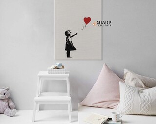 DJSYLIFE Quadro Su Tela Banksy 'Ragazza Con Palloncino Rosso', Decorazione Murale Moderna, Scritta 'There Is Always Hope', Stampa D'Arte Astratta, Dimensioni 30,5x30,5x4 Cm