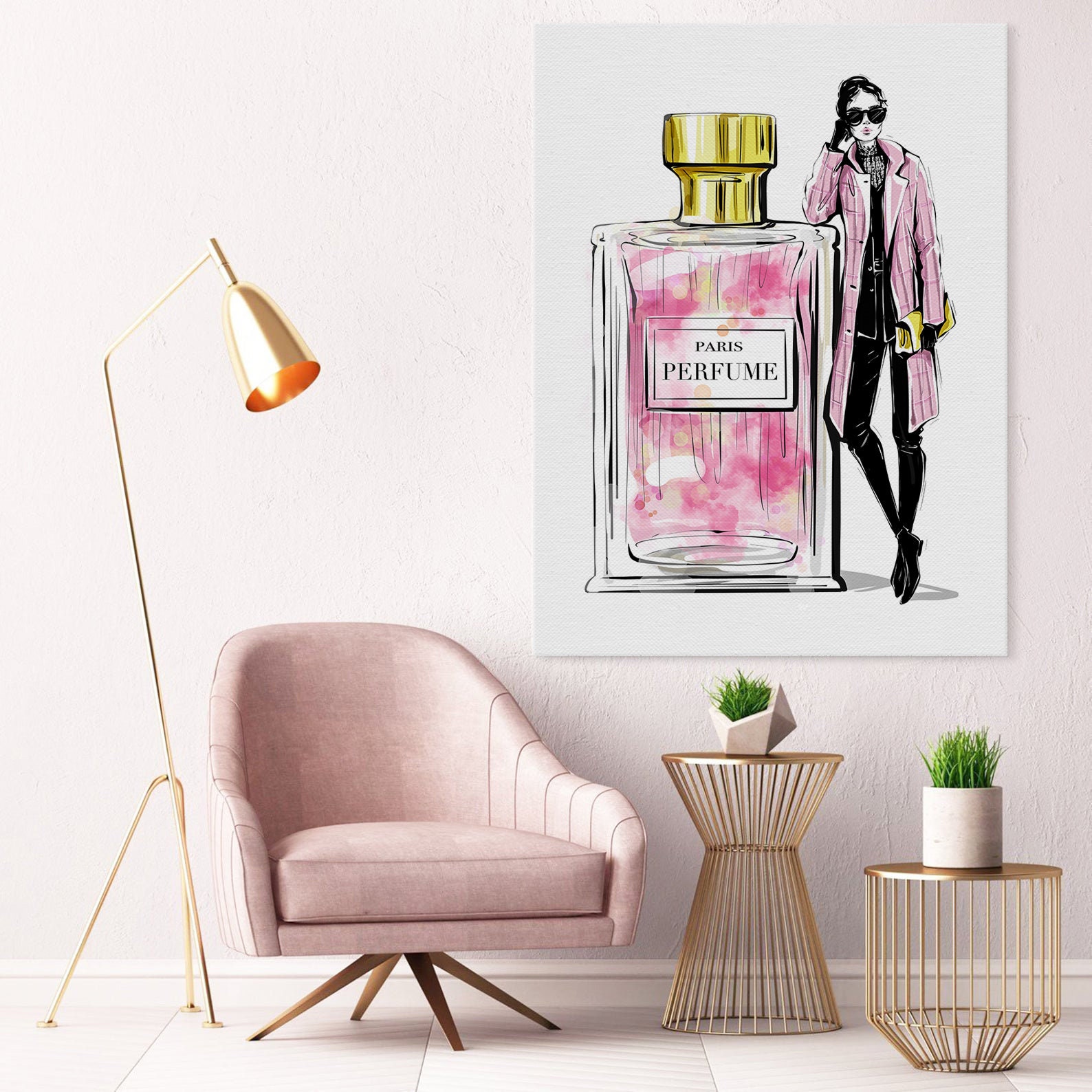 Stupell Glam Perfume Bottle Gold Pink Framed Giclee Texture Art - 11 x 14